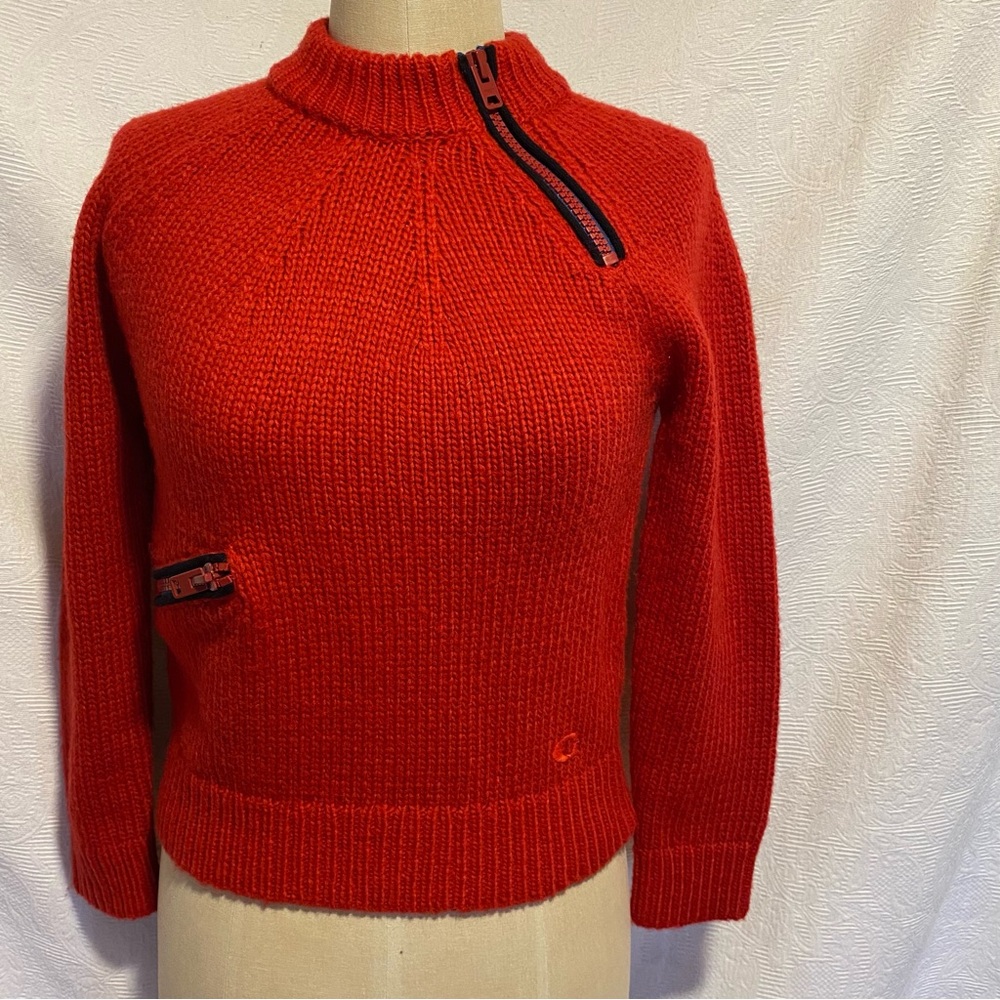 Coach red XS chunky knit raglan sleeve sweater.